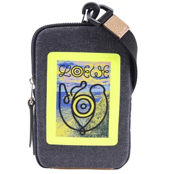 LOEWE Loewe Nature Pouch Neck pouch phone pouch gray/yellow canvas mens